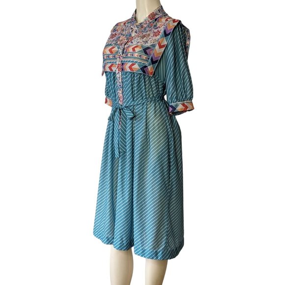 Monica Richards Vintage short sleeve Bohemian Floral Sheer polyester dress 16 - Picture 4 of 7